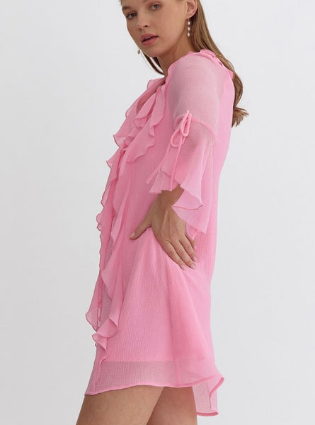 Mia Ruffle Sleeve Dress - Pink
