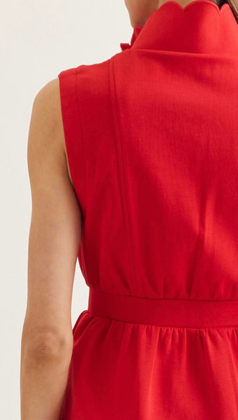 Rosalie Scallop Mini Dress - Red