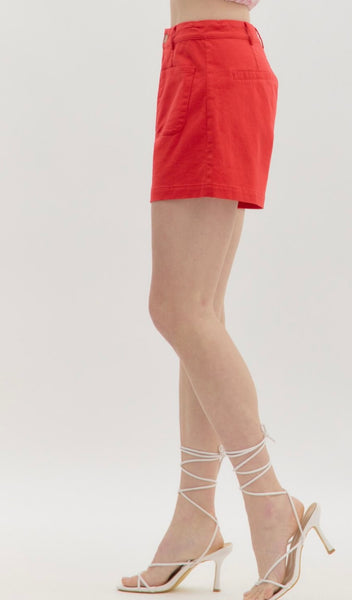 Olivia Patch Pocket Shorts - Red