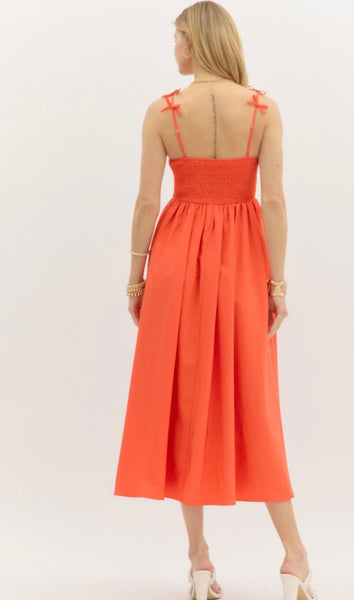 Mia Twist Midi Dress - Orange Red