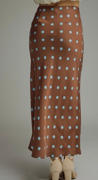Elle Polka Dot Satin Skirt - Brown