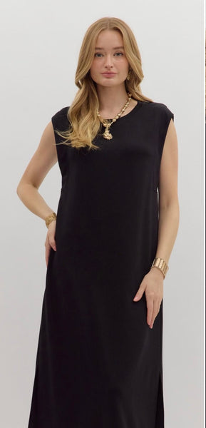 Adeline Solid Midi Dress - Black