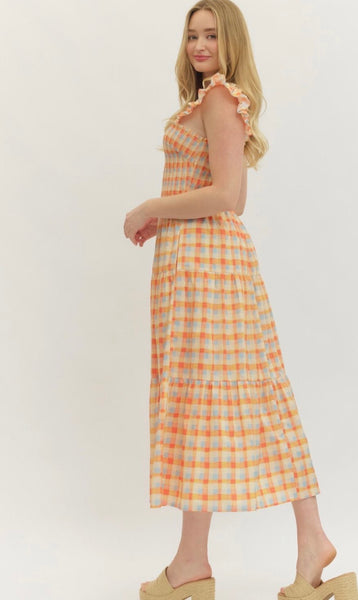 Skylar Gingham Midi Dress - Ecru