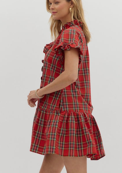Lillian Plaid Mini Dress - Red