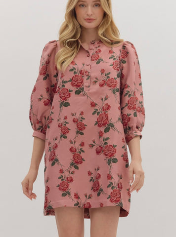 Eden Floral Mini Dress - Dusty Rose