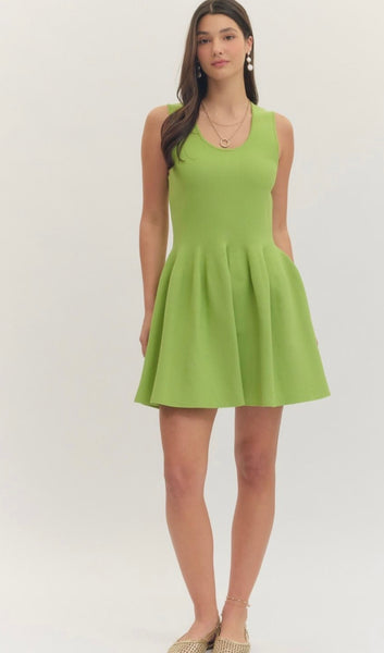 Olivia Solid Dress - Green Tea