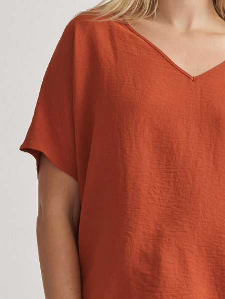 Aimee Basic V-Neck Top - Rust