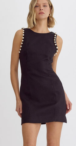Isabella Pearl Studded Dress - Black