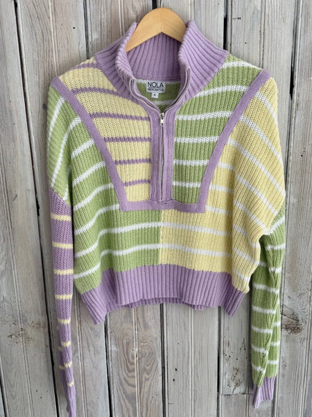 Mardi Gras Soft Pastel Stripe Knit 1/4 Zip