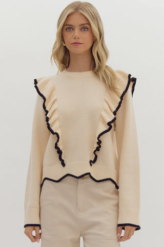 Tall Timbers Knit Ruffle Sweater - Cream