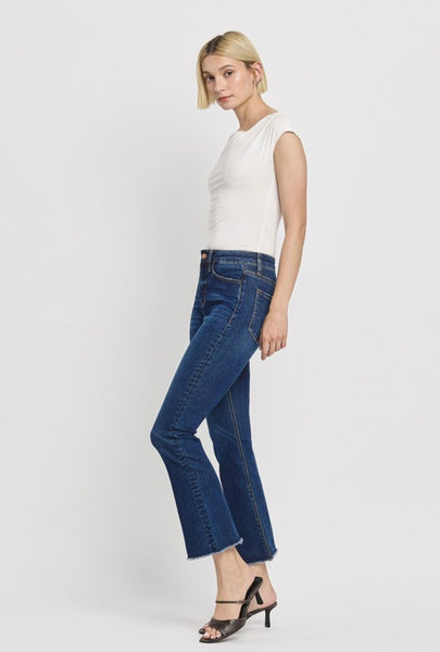 Lovervet - High Rise Raw Hem Kick Flare Denim