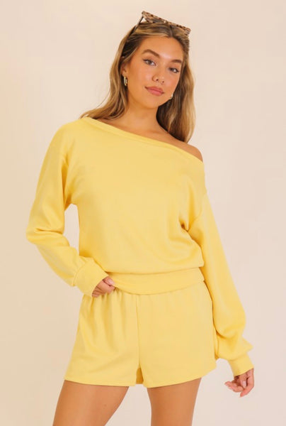 Off Shoulder Lounge Short Set - Yellow