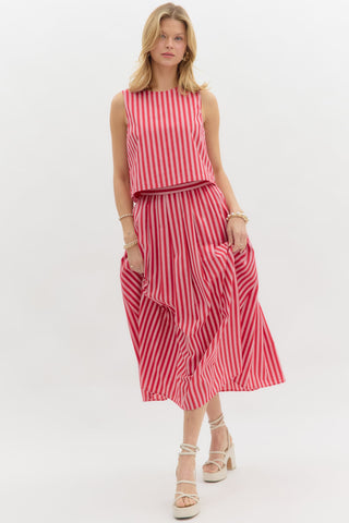 Layla Midi Skirt & Top Set - Red