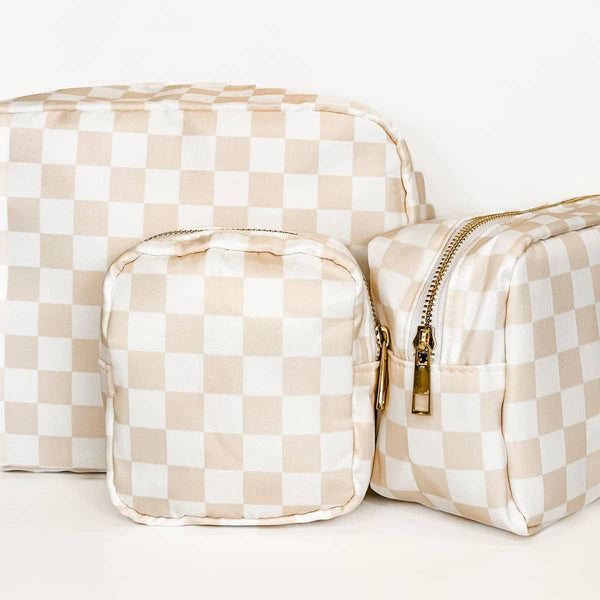 Cream & White Checkered Bag - Medium