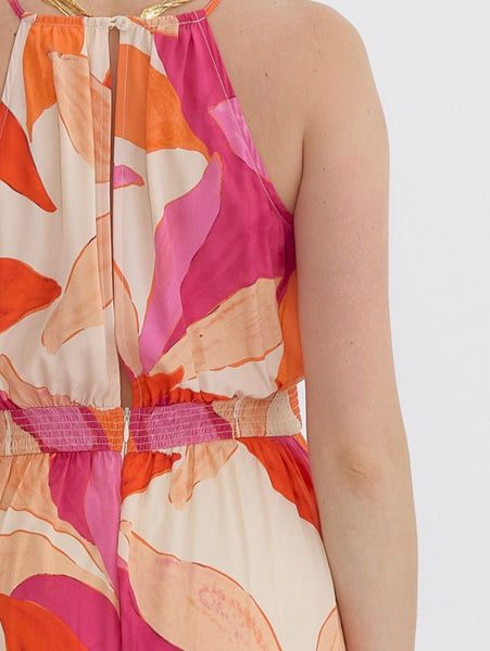 Luna Printed Jumpsuit - Ecru Pink