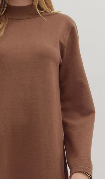 Maria Midi Mock Neck Dress - Coffee