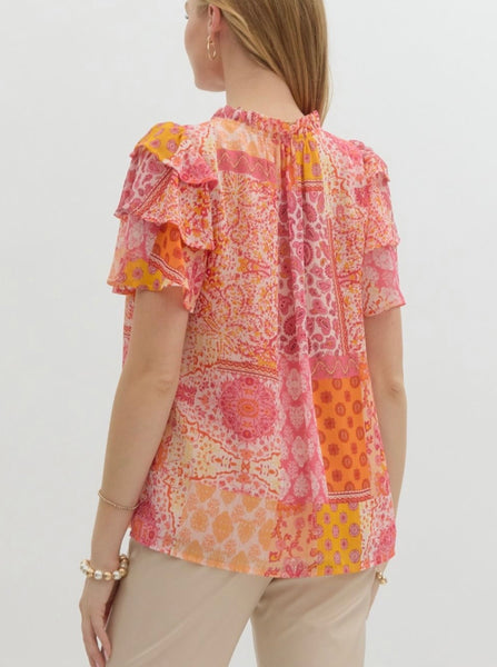 Eleanor Printed Top - Apricot