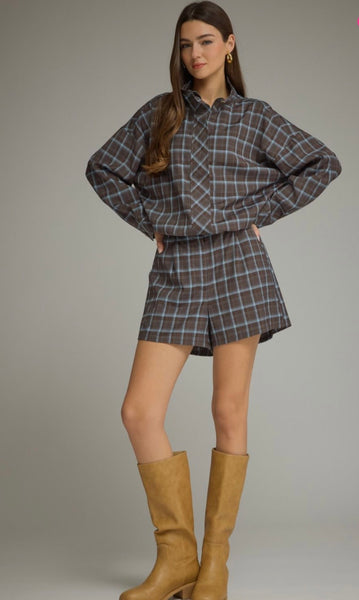 Ezra Plaid Shorts - Brown/Blue