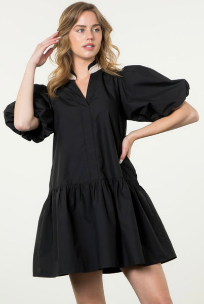 Clara Puff Sleeve Dress - Black