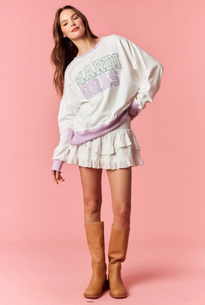 Mardi Gras Patch Embroidered Sweatshirt