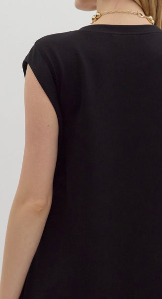 Adeline Solid Midi Dress - Black