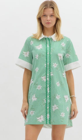 Evelyn Stripe Mini Dress - Green