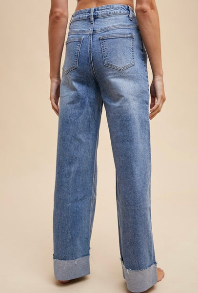 Crestview 90's High Rise Straight Leg Cuffed Denim