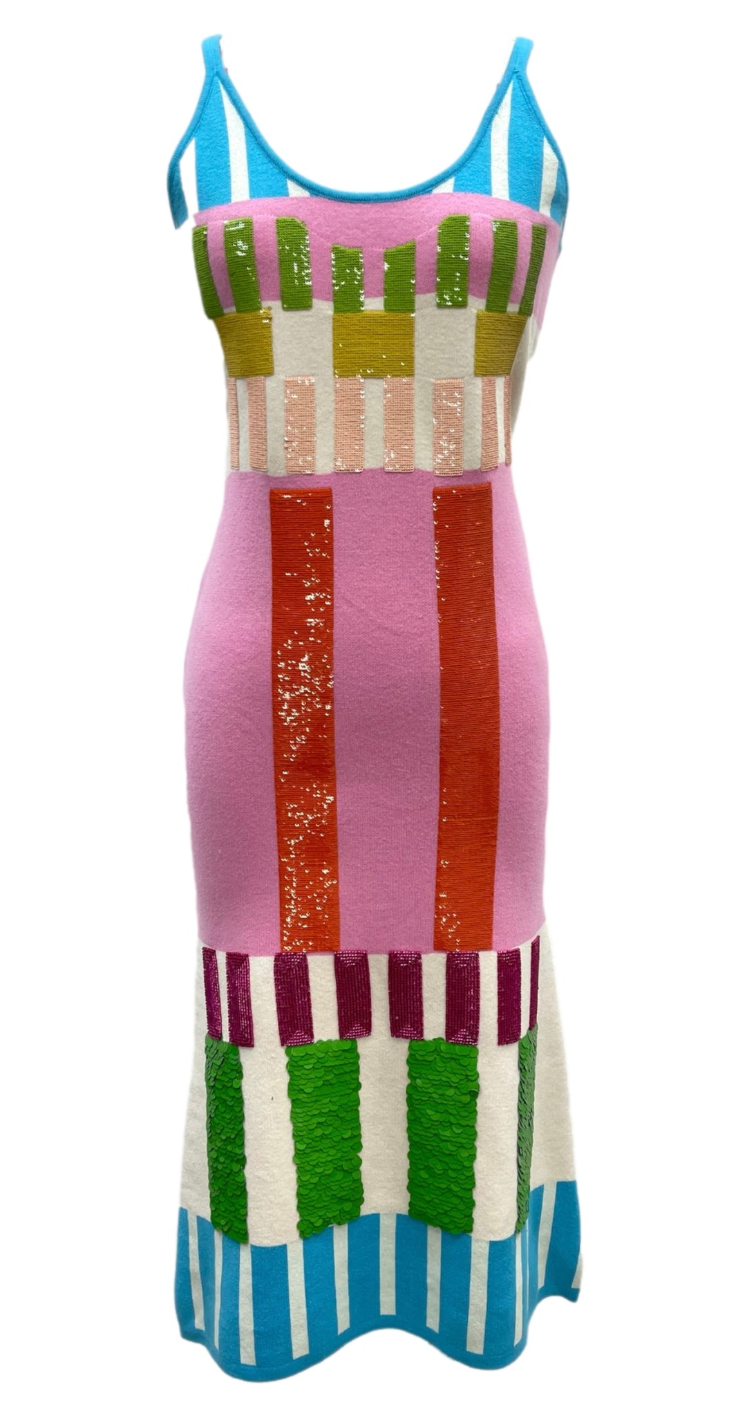 Queen of Sparkles - Colorblock Stripe Knit Midi Dress