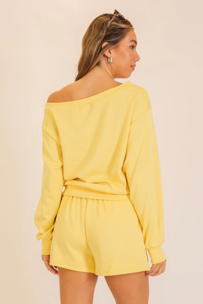 Off Shoulder Lounge Short Set - Yellow