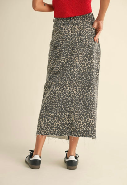 Airport Road Leopard Print Front Slit Skirt