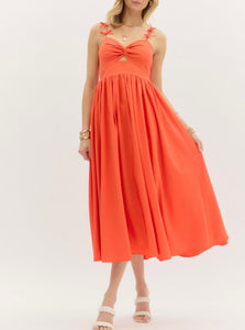 Mia Twist Midi Dress - Orange Red