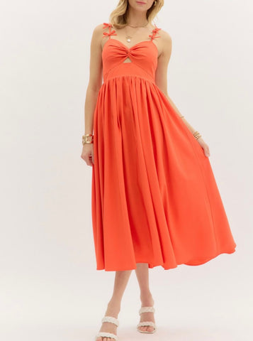 Mia Twist Midi Dress - Orange Red