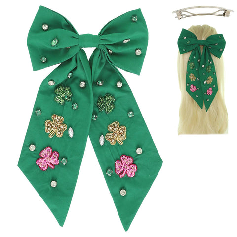 Saint Patrick's Shamrock Bow Hair Clip - Green