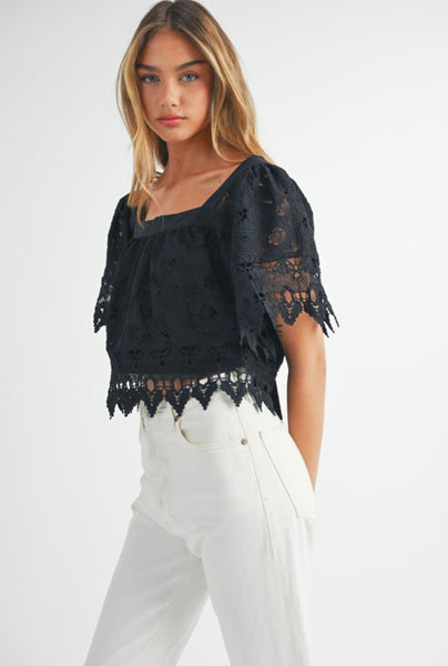 Mable - Crochet Lace Top - Black