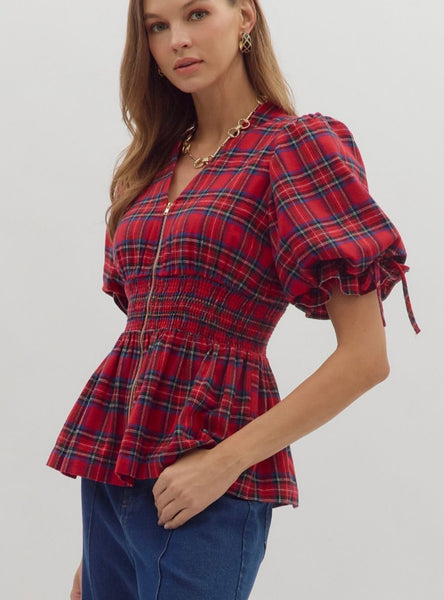 Eloise Zip Up Top - Red
