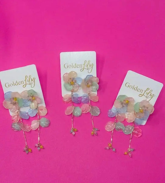 Golden Lily - Floral Dangle Earrings