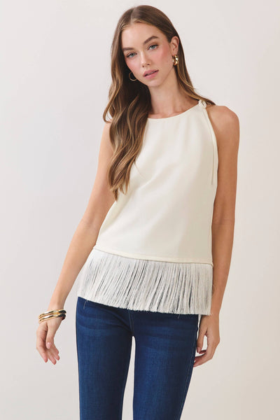 Chloe Fringe Hem Top - Cream