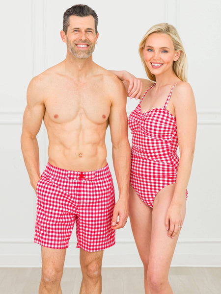 Gingham One Piece Swimsuit - Vintage Red