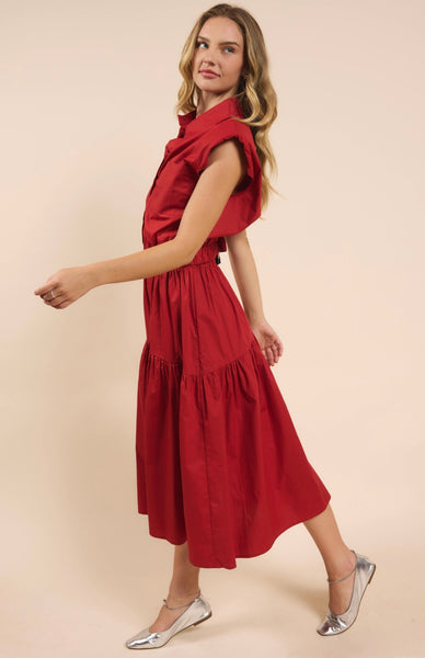 Sadie & Sage - Shades On Midi Skirt Set - Poppy Red