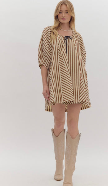 Cane Bayou Ln Stripe Dress - Brown