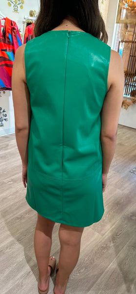 Touro Leather Shift Dress - Green