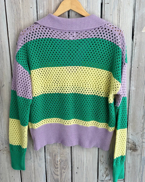 Mardi Gras Loose Knit L/S Rugby Polo