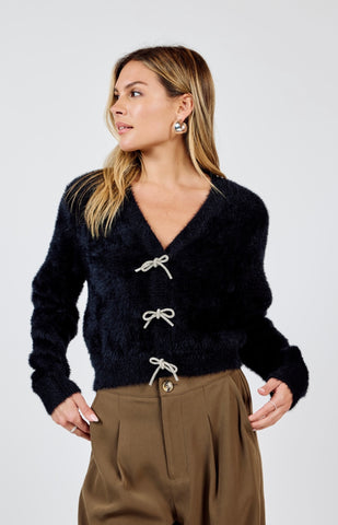 Sadie & Sage - Porcelain Bow Cardigan - Black