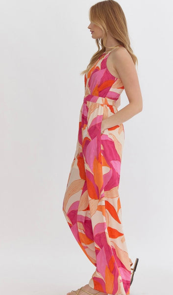 Luna Printed Jumpsuit - Ecru Pink