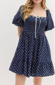 Fairway St Polka Dot Mini Dress - Navy