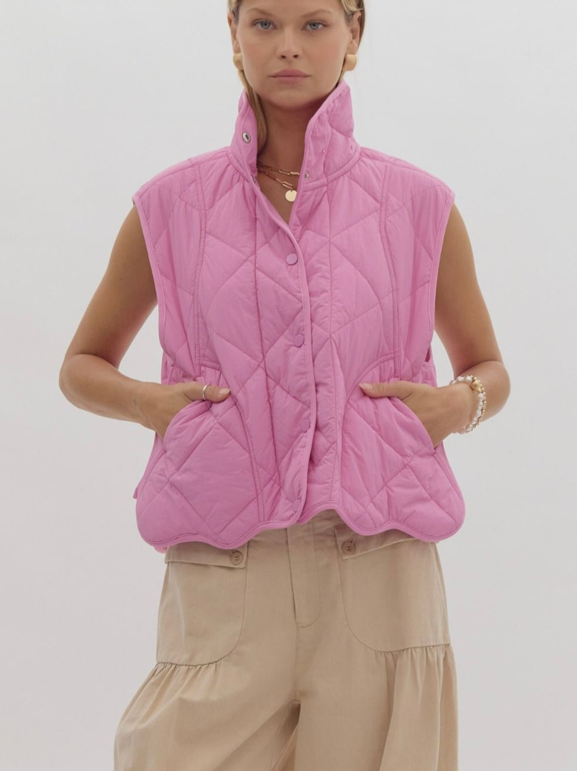 Agata Quilted Vest - Bubble Gum