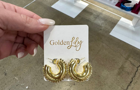 Hoops With Rhinestones Earrings - Gold