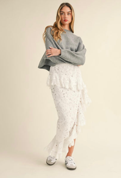 Mable - Floral Crochet Lace Maxi Skirt - Off White