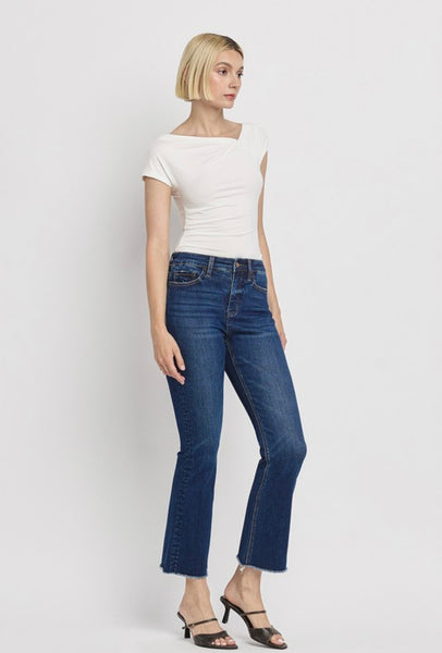 Lovervet - High Rise Raw Hem Kick Flare Denim