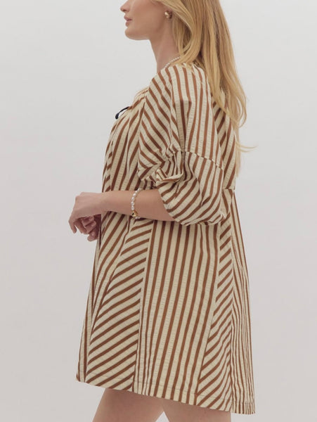 Cane Bayou Ln Stripe Dress - Brown